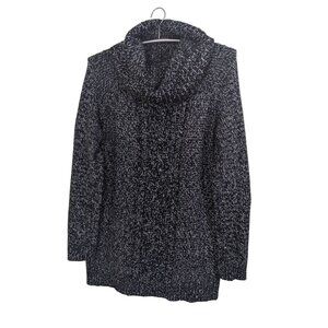 Roots Womens Cowl Neck Sweater XL Marled Black White Cotton Blend Thick Knit